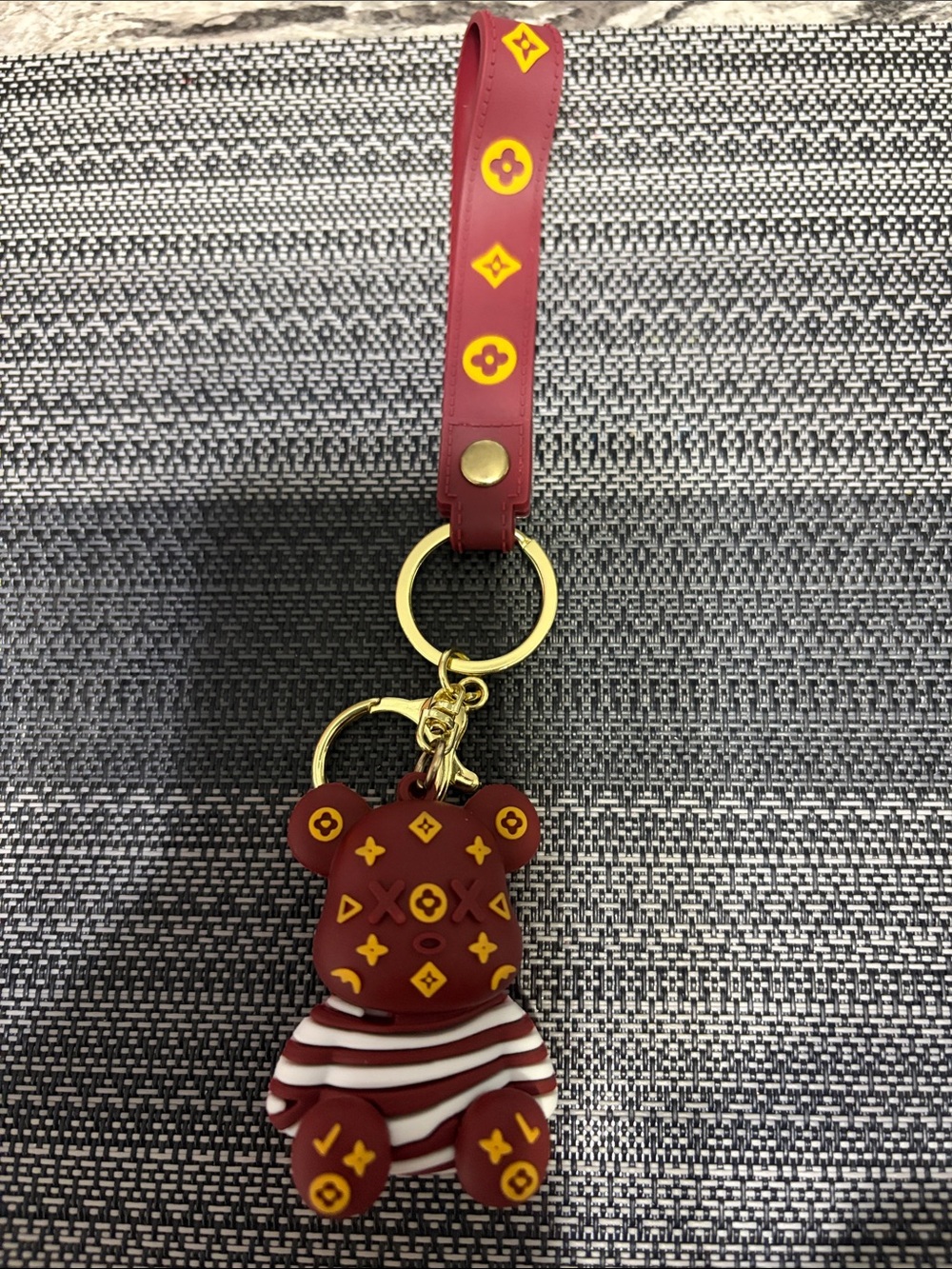 Designer-Inspired Red Bear Keychain Wristlet